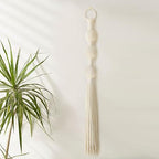 IOWER Macrame Wall Hanging Small Sphericity Cotton Textile Tassel Wall Hanging Fiber Yarn Art for Living Room Bedroom 27'' L x 2.3'' W - color: Ivory