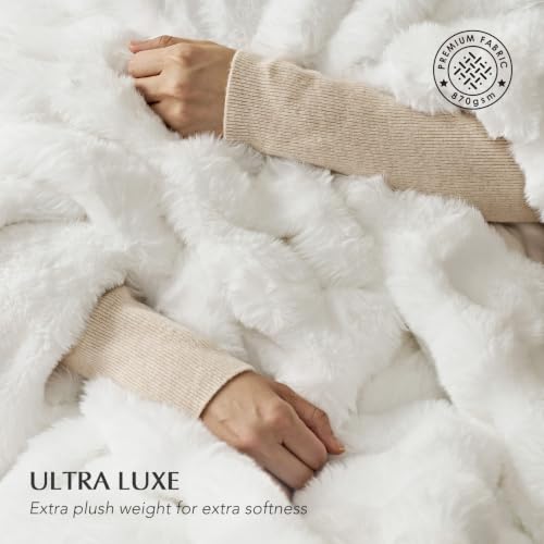 EverGrace Ultra Soft Luxury Fluffy Faux Rabbit Fur Throw Blanket, Thick Warm Bubble Throw for Bed, Cozy Plush Reversible Blankets for Couch, Chair, Sofa, Bright White, 60x80 Inches - color: Bright White, size: 60"x80"