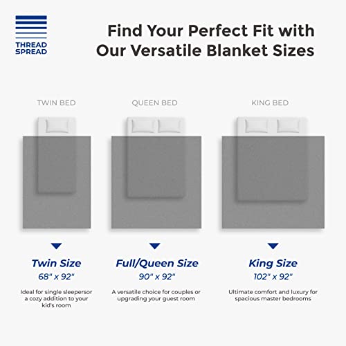 THREAD SPREAD 100% Pure Cotton, Luxury Twin/Twin XL Size White Blanket - Herringbone Pattern, Soft & Cozy Premium Fall Throw Blanket for All Seasons, 350 GSM & 68 x 92 with Free Tote Bag - color: Herringbone - White, size: Twin / Twin XL
