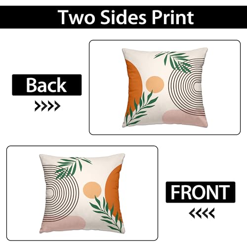 Boho Mid Century Throw Pillow Covers 18x18 Inches Modern Geometric Abstract Art Pillow Case Set of 2 Soft Velvet Couch Pillows Cushion Cover for Bed Sofa Living Room (Orange, 18" x 18") - color: Orange