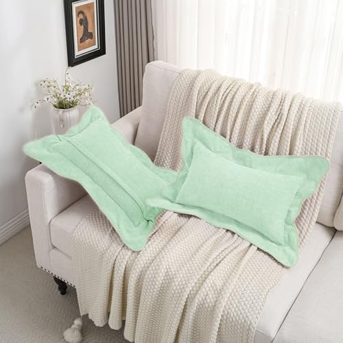 FUTEI Pack of 2 Solid Scalloped Bordered Throw Pillow Covers 12x20 Inch Soft Chenille Decorative Lumbar Pillow Cases Farmhouse Accent for Couch Bed Living Room, Aqua - color: Aqua, size: 20" x 12" (Pack of 2)