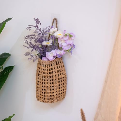 Woven Water Hyacinth Hanging Basket Door Hanging Basket Wall for Home Garden Farmhouse (Water Hyacinth) - color: Water Hyacinth