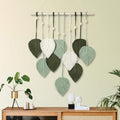 MIPON Macrame Wall Hanging Leaves Decor,Boho Handmade Woven Leaf Tassels Tapestry Gift Ideas for Nursery, Bedroom, Living Room, 15.7 X 28 Inch(Green)