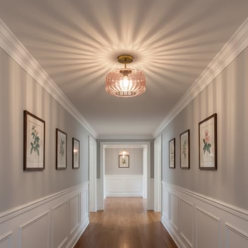 Modern Semi-Flush Mount Light Fixture Blush Pink Ceiling Lamp with Brushed Gold Base, Bedroom Light Fixture for Girls Bedroom, Nursery, Master Suite Hallway - color: Pink, 1-Light
