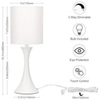 Modern Table Lamps, 3 Way Touch Control Table Lamp, Dimmable Desk Lamp, White Nightstand Lamp with Fabric Shade, Small Bedside Lamp for Living Room, Dorm,Home Office, LED Bulb Included - color: White Base with White Shade