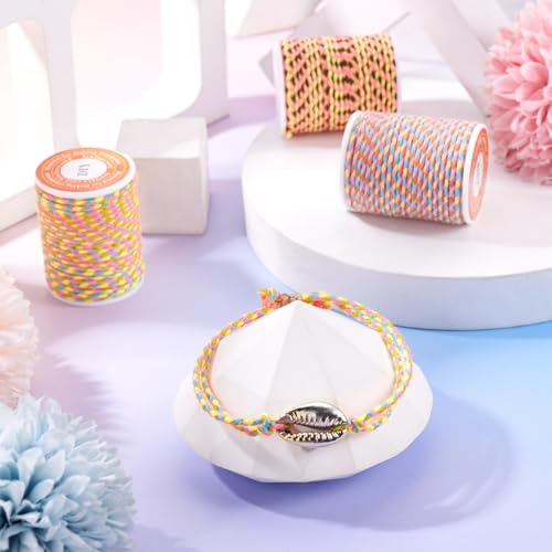 21.5 Yards 1.5mm 4-Ply Twine Braided Cord Macrame Polycotton Cord Chinese Knotting Thread for Friendship Bracelet DIY Craft String Knitting Macrame Rope Wall Hangers Decoration - color: Mixed Color 7, size: 1.5mm