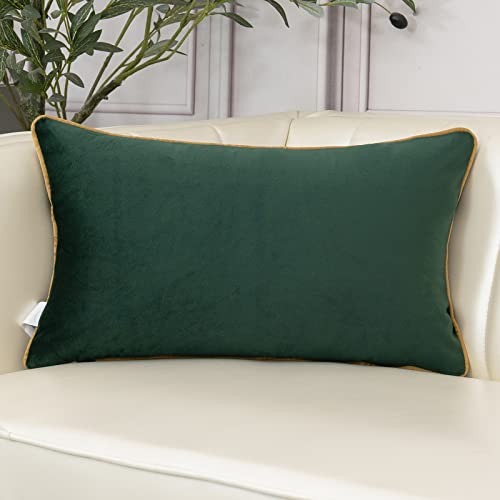 Aeckself European Luxury Velvet Lumbar Throw Pillow Cover 12 x 20 Inch, Embroidery Floral Pillow Cover Home Decor Oblong Pillowcase for Couch Bedroom Living Room, Dark Emerald Green and Gold - color: Green, size: 20" x 12" (Pack of 1)
