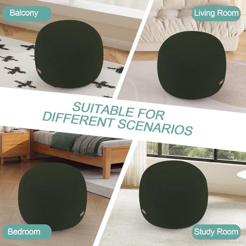 MeMoreCool Stuffed Round Pouf Ottoman Foot Rest, Floor Pouf Foot Stool with Soft Foam Chunk Filling, Small Round Ottoman Footstool Circle Footrest for Living Room, Green - color: Teddy Green