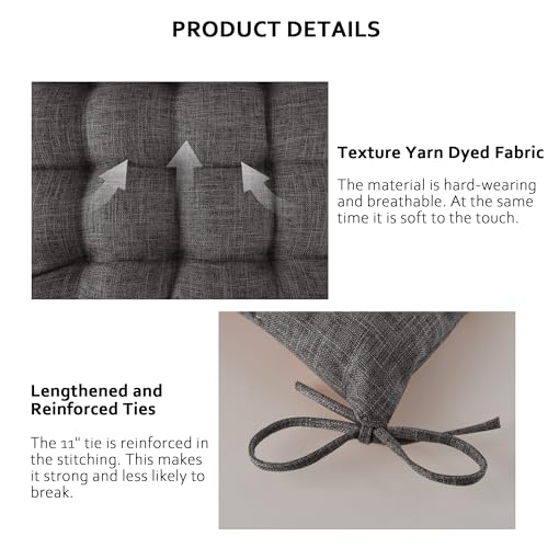 ELFJOY 4 Pack Chair Cushions for Dining Chairs Chair Pads Cushion for Kitchen Office Tufted Textured Square Seat Cushion with Ties (16" Dark Grey) - color: Dark Grey