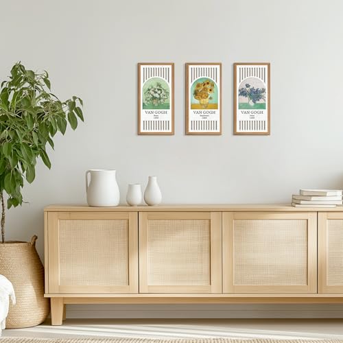 TOARTi 3 Pcs Wooden Van Gogh Wall Art Vintage Flowers Hanging Sign Roses Sunflower Irises by Van Gogh Floral Painting Wall Decor Abstract Floral Artwork Vase Flower Wall Art Decoration for Living Room - color: Van Gogh Flowers Wooden Wall Art, size: 8"L x