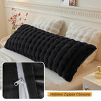 LIFEREVO Fluffy Faux Rabbit Fur Body Pillow Cover, Luxury Bubble Waffle Shaggy Plush Bed Body Pillowcase with Zipper Closure, Long 20"x54" Fuzzy Furry Pillow Case for Adults Kids Girls Teens, Black - color: Black