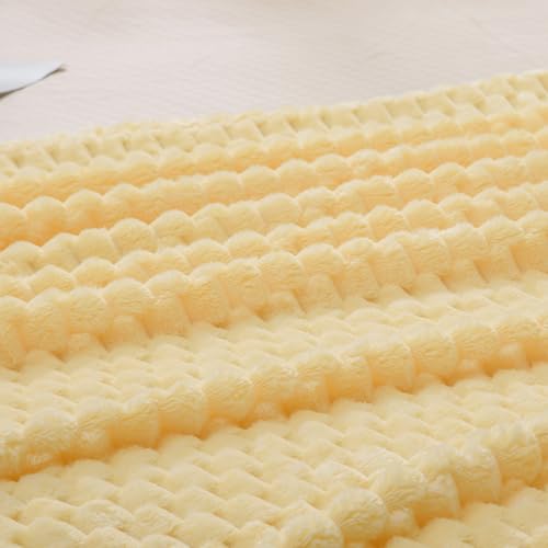Vessia Flannel Fleece Twin Size Blanket(60x80 inch), 3D Jacquard Light Yellow Fuzzy and Warm Blanket for Couch,Sofa, 300GSM Super Soft Touch Cozy Lightweight Bed Home Decor for All-Season - color: Light Yellow-3d, size: 60x80 inch