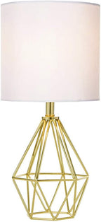 Gold Modern Small Table Lamp for Bedroom & Living Room - Geometric Metal Base, White Fabric Shade, Ideal for Bedside & Kids' Desk, Nightstand Lamp - color: Brass Gold
