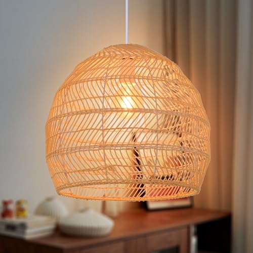 Arturesthome 15.7" Rustic Woven Pendant Ceiling Light Fixture,Rattan Chandeliers Hanging Light for Farmhouse Home Decro Kitchen Island Dinning - color: Rattan, size: 15.7in*13.78in