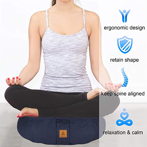 Round Zafu Meditation Cushion D=16" H=5.5" Zabuton Meditation Pillow Yoga Bolster Yoga Pillow Floor seat Zippered Organic Cotton Cover Natural Buckwheat kneeling pillow-Large - color: Grey