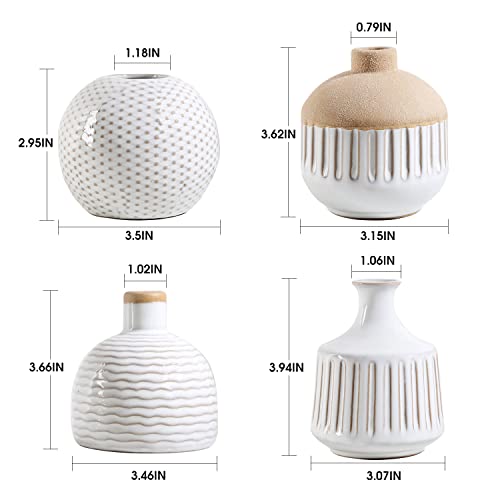 Boho Minimalist Small Ceramic Vase Set of 4 for Bedroom Living Room Office Fireplace Centerpiece Antique White Vintage Farmhouse Rustic Retro Flower Vases Home Decor Gift for Fake Plants - color: Antique