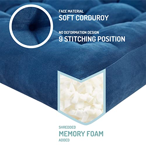Degrees of Comfort Meditation Floor Pillow Set of 2, Square Large Pillows Seating for Adults, Tufted Corduroy Cushions for Living Room Tatami, Memory Foam Added, Navy Blue, 22x22 Inch - color: Square | Navy | 2 Pack, size: 2 Pack