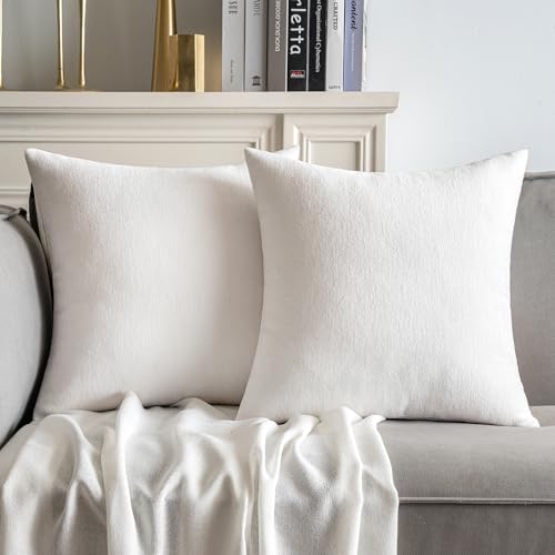 MIULEE Pack of 2 Pure White Decorative Pillow Covers 18x18 Inch Soft Chenille Couch Spring Throw Pillows Farmhouse Cushion Covers for Home Decor Sofa Bedroom Living Room - color: Pure White, size: 18" x 18" (Pack of 2)