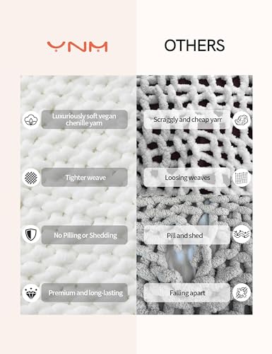 YnM Chunky Throw Blanket, Medium-Weight, Hand Knitted with Chenielle Yarn, Skin Friendly, Ventilated and Breathable, Machine Washable, Home Décor Piece for Couch, Sofa and Bed (White, 40x50 Inch) - color: Chenille - White, size: 40 x 50 Inch