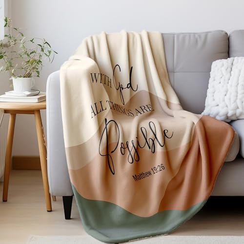 HIWX Boho Christian Blanket, with God All Things are Possible Bible Verse Abstract Mountain Throw Blanket for Home Bedroom Living Room Couch Bed Decor, Christian Gifts for Women Faith, 50x60 Inches - color: Possible, size: 50“L x 60”W