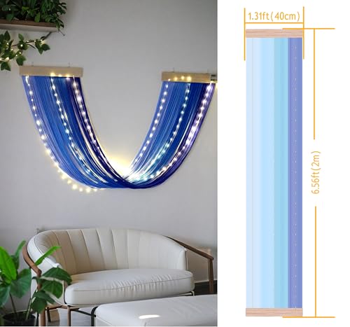Macrame Fairy Lights Battery Operated with Remote,Large Macrame Wall Hanging with 20ft 100 LED String Lights, Blue Gradient Warm White Light for Living Room,Bedroom,Christmas,Holiday Deco - color: Blue-Warm White