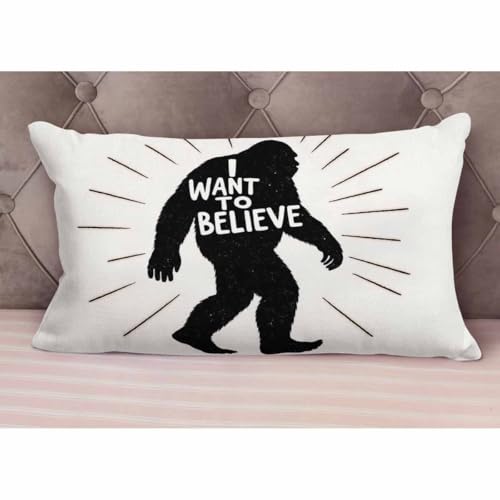 EKOBLA Black Animal Yeti Sasquatch Waist Lumbar Pillow Cases I Want to Believe Monster Oblong Rectangle Throw Pillow Covers for Sofa Bed Couch Cotton Linen 12x20 Inches - color: Multi-bs13, size: 20" x 12" (Pack of 1)