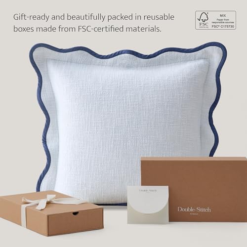Double Stitch Scalloped Throw Pillow Covers - 100% Cotton Set of 2 Decorative Boho Pillow Covers 20 x 20, Made in India, Square Cushion Case, Modern Home Decor for Couch Sofa Living Room, Arctic Blue - color: Arctic Blue, size: 20" x 20" (Pack of 2)
