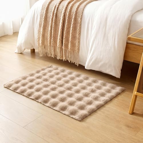 Lotus Karen Washable Area Rug, 3D Bubble Rug for Living Room, Bedroom, Faux Fur Carpet for Home Decor,2' W × 3' L, Khaki - color: Khaki, size: 2' x 3' (Rectangular)
