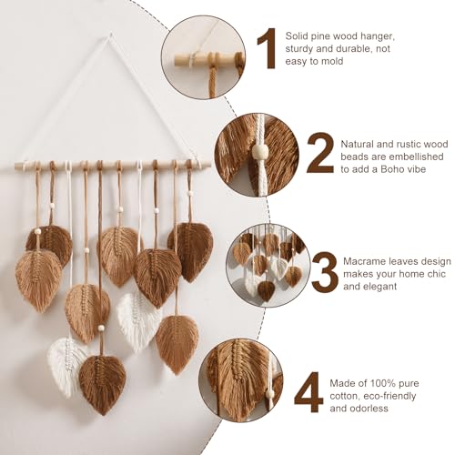 Artilady Macrame Tapestry Wall Hanging - Hand Woven Boho Tapestry Fall Leaves Wall Decor, Small Tassels Brown Yarn Hanging Ornament Decor for Bedroom Living Room Dorm - color: Burnt Brown