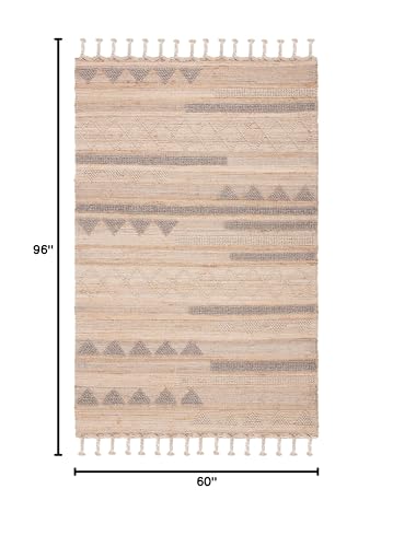 SAFAVIEH Natura Collection Area Rug - 5' x 8', Natural & Beige, Flat Weave Boho Braided Tassel Jute & Wool Design, Ideal for High Traffic Areas in Living Room, Bedroom (NAT278A) - size: 5' x 8' (Rectangular)