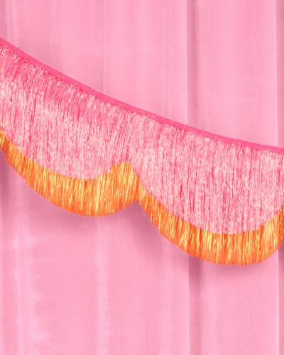 xo, Fetti Pink and Orange Scallop Fringe Banner | Bachelorette Party, Birthday, Summer Decor, Iridescent, Fiesta, Girly, Photo Prop, Backdrop