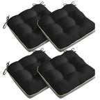 4 Pack 19x19 Inch Shredded Foam Chair Cushions with Straps - All-Season Seat Pads for Indoor/Outdoor Dining, Office, Patio, Kitchen Chairs (Black, 19 INCH × 19 INCH) - color: Black