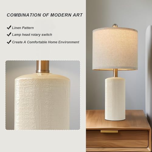 G-SAFAVA 20.25" Small Single Table Lamp for Bedroom Modern Ceramic Nightstand Lamp Farmhouse Bedside Lamp Boho Living Room Lamp White End Side Table Lamp - color: Lime White - Single