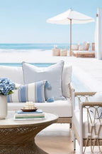 Hofdeco Premium Coastal Hampton Outdoor Performance Throw Pillow Cover Only, 20"x20" Water Repellent, UV and Fade Resistant for Backyard, Couch, Poolside, Azure Blue Indigo Woven Coastline Stripes - color: Azure Blue Indigo Coastline Stripes 20"x20"