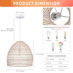 Arturesthome 1 Light Rattan Woven Pendant Light Shades,17.7" Kitchen Island Pendant Light,Handmade Hanging Lamp Crafts Lampshade for Living Dining Room - color: Rattan, size: 17.68in*15.7in