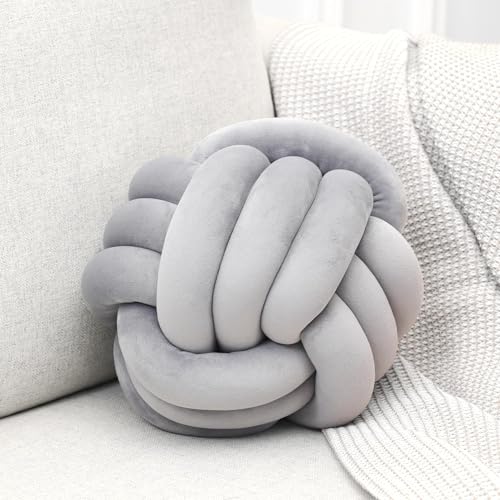 Petrella Knot Pillow, 8 Inch Light Gray Round Velvet Throw Pillow Ball Cushion, Machine Washable Soft Decorative Accent Pillow for Couch, Sofa, Bed, Home Decor - color: A1-light Gray, size: 8inch