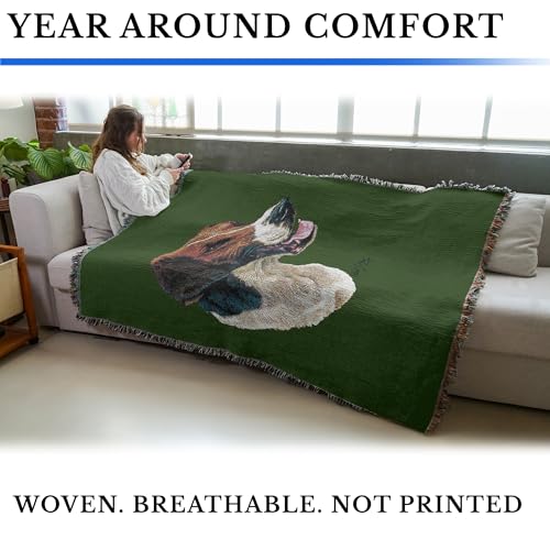 Pure Country Weavers English Foxhound Dog Woven Blanket Green by Robert May - Gift Cotton Tapestry Throw - Made in The USA - 72" x 54" - color: Green, size: 72" x 54"