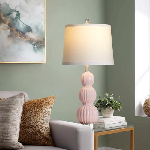 28" Pink Ceramic Table Lamps Set of 2, Modern Bedside Lamps for Night Stands, Triple Gourd Table Lamp for Living Room End Table or Bedroom Nightstand (2 LED Bulbs Included) - color: Pink - 28"H