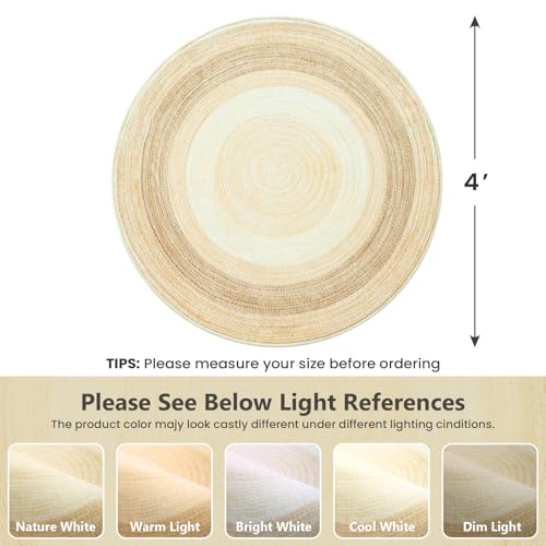 Asrug Imitation Jute Low Pile Round Rug Area Rug Washable Non-Slip Circle Rug Soft Plush Touch Circle Rugs Round for Kitchen Bathroom Living Bedroom Nursery, Carpet 4ft /48 inch/122 cm Brown/Beige - color: Brownbeige, size: 4ft