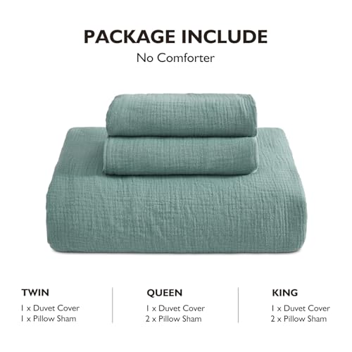 EMME Muslin Cotton Duvet Cover Set Teal King Size Linen Like Soft Breathable Lightweight Summer Comforter Cover Set with Zipper Closure (Teal, King, 104"x90") - color: 03 - Teal, size: King(104"×90")