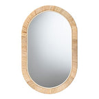 Bali & pari Bella Modern Bohemian Natural Mahogany Wood and Natural Rattan Oval Mirror