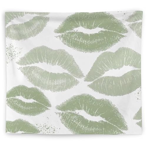 WNAGT Trendy Black and White Kiss Lips Tapestry Wall Hanging, Funky Makeup Wall Decor, Fashion Aesthetic Wall Blanket Decor for Girls Room College Dorm Makeup Room Beauty Room, 50x60 Inch - color: green
