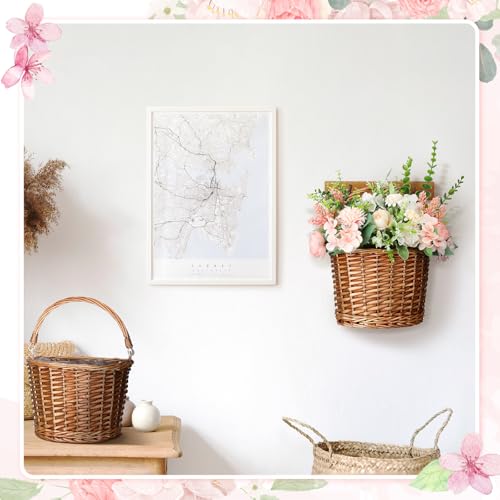 Threehoney 2 Pcs Woven Wicker Hanging Basket Door Hanging Basket Hanging Wicker Wall Basket with Plastic Liner Lower Plants Woven Basket for Home Garden Farmhouse, 5.9"D x 9.84"W x 6.69"H