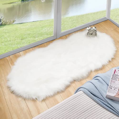 ORINOVA White Faux Sheepskin Fuzzy Fur Rugs for Bedroom Small Machine Washable Fluffy Area Rugs for Living Room 2x4 Shag Nursery Rug - color: White, size: 2' x 4' (Sheepskin Fur)