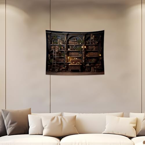 QGHOT Medieval Bookshelf Tapestry Vintage Bookcase Library Backdrop Old Books Dark Academia Large Tapestries Wall Hanging for Bedroom Living Room Office Zoom Background 39.4"x31.5" - color: A, size: 31.5"L x 39.4"W