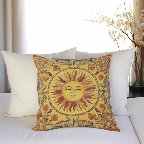 YOU FOUND ME Vintage Boho Sun Design Throw Pillow Cover Home Decor, Mystic Sun Goddess Art Decor Pillowcase Cushion Cover for Bed Sofa Living Room, Indoor and Outdoor 18x18inch (Moon) - color: Moon