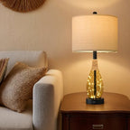 OYEARS 23" Table Lamps for Living Room Set of 2 Bedside Lamps for Night Stands Bedroom Lamps Farmhouse Rattan Boho Lamp Glass Nightlight End Table Lamp,Two Light Points - color: Tea Brown