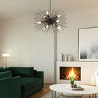 24in Black Sputnik Chandelier Mid Century Modern 9-Lights Starburst Chandelier Solid Metal Firework Urchin Satellite Chandeliers for Dining Room, Kitchen, Bedroom, Living Room, Foyer, E12 - color: Black 24" 9-Light Hanging Rod