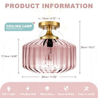 Flush Mount Ceiling Light Gold Light Fixture Set of 2 Striped Glass Shade Pink Chandelier Farmhouse Semi Flush Mount Light for Pantry Bar Cafe Hallway Entryway - color: Pink, 2 Pack