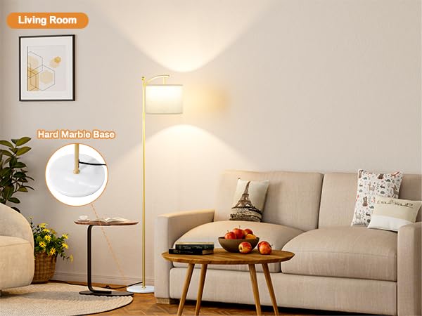 Ambimall 60" Floor Lamp for Living Room with 3 Color Temperatures, Gold Standing Lamp with White Marble Base, Modern Tall Lamp for Bedroom Office, 9W LED Bulb Included - color: Marble Base & Gold